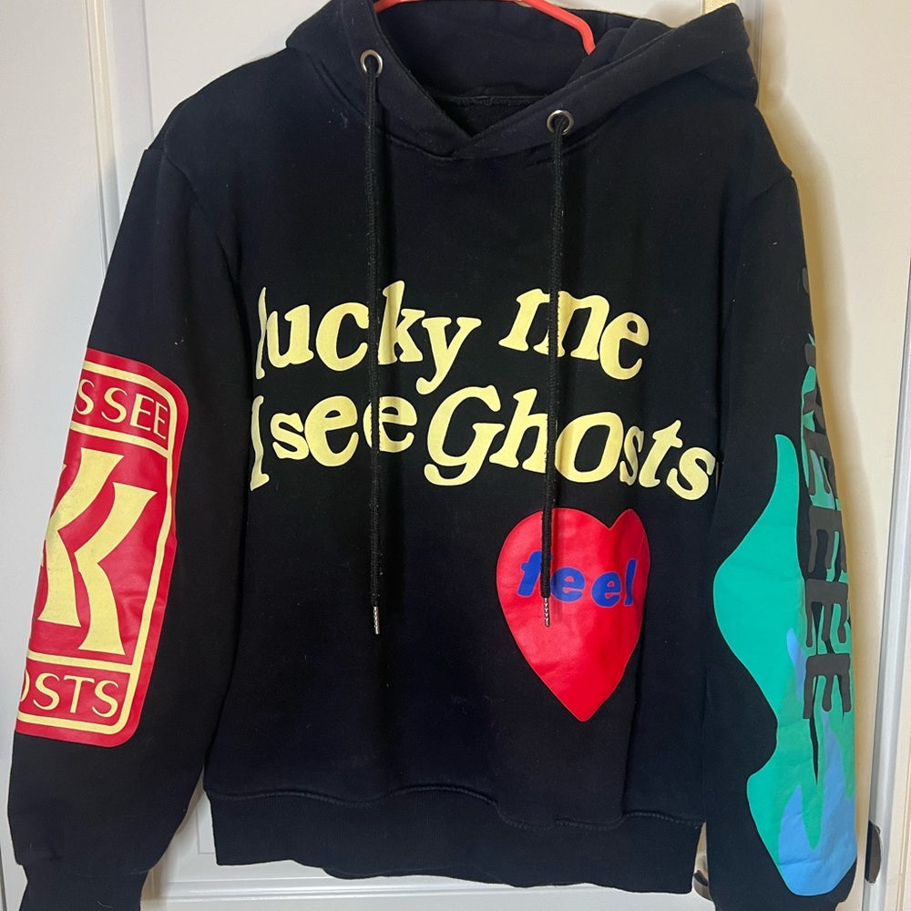 Black Graphic Hoodie with Colorful Patches